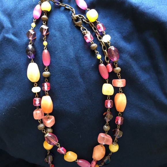 LAST CHANCE - Pink, yellow, orange beaded necklace - Picture 2 of 3